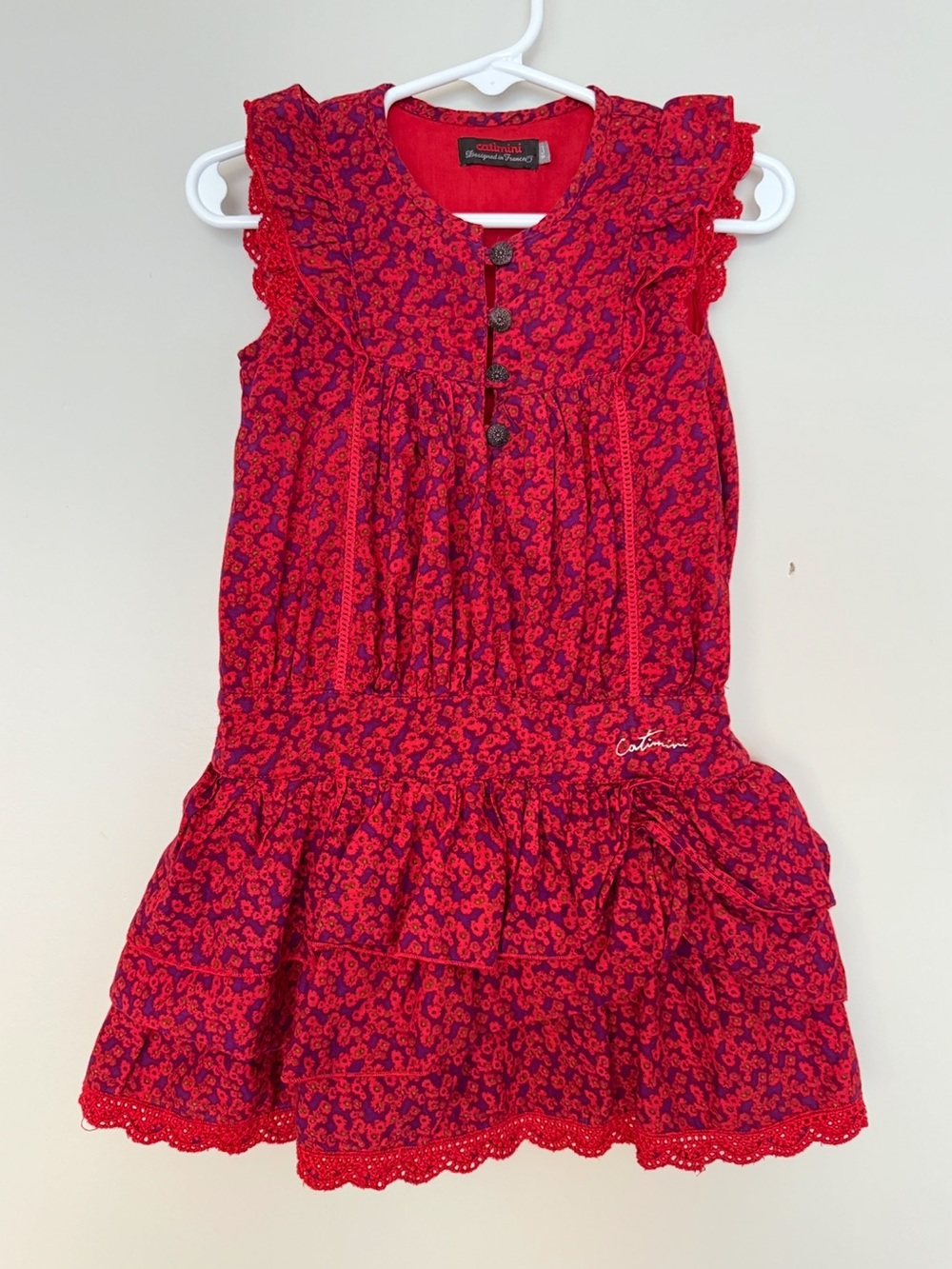 Catimini Red and Purple Floral Ruffle Dress
